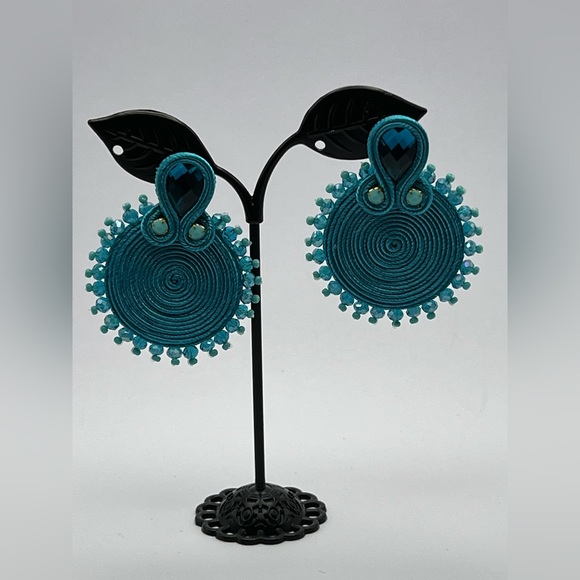 Glam Light Blue Stylish Earrings - Evening Trendy Statement Earrings - Picture 10 of 10